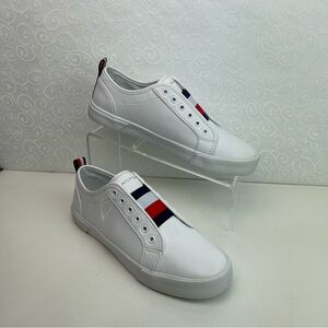 Tommy Hilfiger Women's Leather White Slip-On Sneakers Sz 8.5 New White Red/Blue